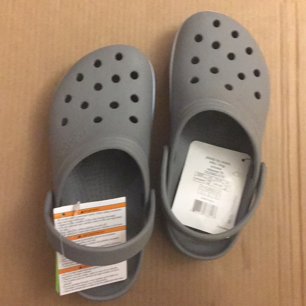Blue and grey crocs